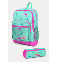 Coral High Kids Su Yeşili Neon Pembe Flamingo Desenli 2'li Okul Çanta Seti - Kız Çocuk