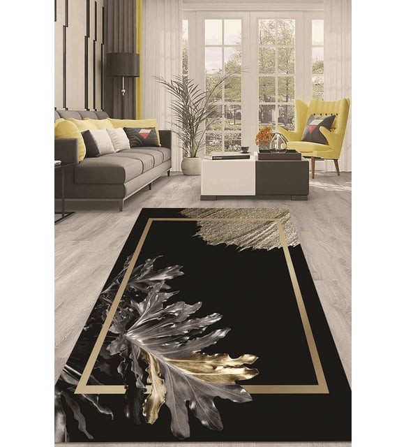 Dijital Kaymaz Taban Yıkanabilir Modern Renkli Salon Halısı Mutfak Halısı Yolluk ND-HT-846 (Siyah)