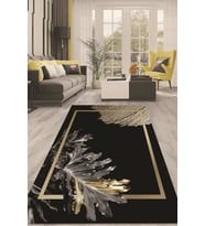Dijital Kaymaz Taban Yıkanabilir Modern Renkli Salon Halısı Mutfak Halısı Yolluk ND-HT-846 (Siyah)