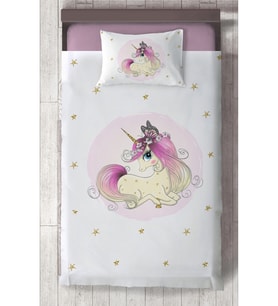 MEKTA HOME BEBEK VE ÇOCUK ODASI Yıldızlı Unicorn Desenli Yatak Örtüsü
