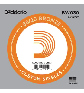 D'Addario BW030 .030 Akustik Gitar Tek Teli - D/Re Notası (Aksesuar)  80/20 Bronz Malzeme, Sıcak ve Parlak Ton Dengesi, Korozyona Dayanıklı Yapı