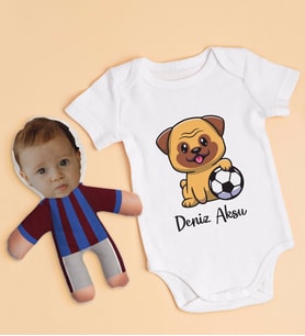 BK Kids Kişiye Özel Fotoğraflı Bebek Yastık ve Bebek Body Zıbın Hediye Seti - Model 5.2