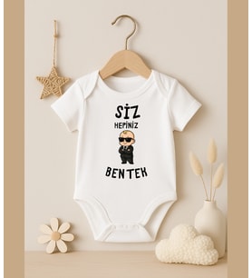 Siz Hepiniz Ben Tek Bebek Body Zıbın (Pamuk Beyaz)