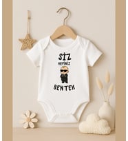 Siz Hepiniz Ben Tek Bebek Body Zıbın (Pamuk Beyaz)
