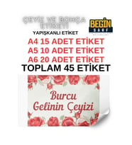 A4 A5 A6 45 Adet Çeyiz Bohça Koli Paket Etiketi Isme Özel Yapışlanlı Etiket 019