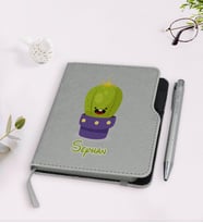 BK Gift Kişiye Özel Kaktüs Tasarımlı Gri Termo Deri Defter Kalem Seti-10