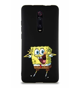 Xiaomi Mi 9T Soft Premier Kapak Sünger Bob Tasarımlı Silikon Kılıf - Siyah (Şeffaf)