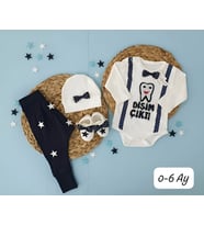 FURYA KIDS 0-6 Ay Erkek Bebek Dişim Çıktı Hediyesi, Erkek Bebek Kıyafeti 4'lü Set Pamuklu (Lacivert)