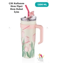 Vagonlife DILLER Pipetli Yalıtımlı Kahve Kupası Desenli 1200ml 12 Saate Kadar Sıcak/Soğuk Bardak Gövdeli Termos