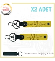 Motorcu Tarzı, İsim Plaka ve B Rh (-) Kan Grubu Yazılı Özel Anlamlı Hediye x2 Anahtarlık, Sarı-Laci (Çok Renkli)