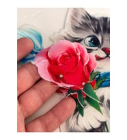 24X15 CM 3 BOYUTLU KABARTMA GÜL VE KEDİ  APLİKE YAMA ARMA