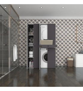Kenzlife çamaşır-kurutma makinesi dolabı şahrur sol gri 187*120*60 çekmeceli banyo (Beyaz)
