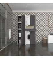Kenzlife çamaşır-kurutma makinesi dolabı şahrur sol gri 187*120*60 çekmeceli banyo (Beyaz)