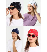 4 Adet Şal Desen Bandana Seti Siyah Lacivert Kırmızı Beyaz (Çok Renkli)
