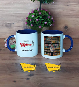 Kütüphaneci Kupa Bardak Lacivert Fotoğraflı