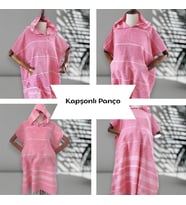 Kişiye Özel İsim Nakışlı Kapüşonlu Çocuk Pançosu (Pembe)