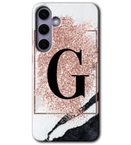 Galaxy S24 Plus Kılıf HD Desen Baskılı Kılıf - Pembe Mermer Desenli G Harfi