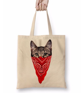 Gangster Cat Kedi Bez Çanta Uzun Saplı