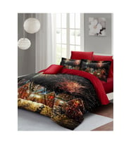 Yılbaşı Nevresim Takımı (Lastikli Çarşaflı) Çift Kişilik %100 Pamuk Saten Nights Houses