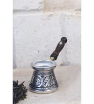 BAKIR CEZVE SEDEF KULPLU OYMA NAKIŞ İŞLEME GÜMÜŞ RENK (3 KİŞİLİK)