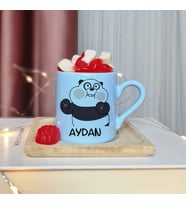 Panda Tasarımlı Kişiye Özel Mavi Türk Kahvesi Fincan