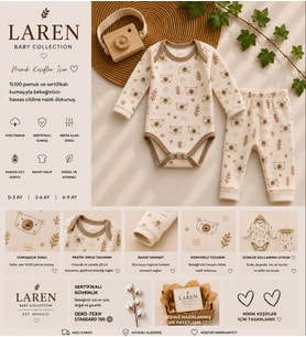 Laren Baby %100 Pamuk Ayıcık Desenli 2’li Bebek Zıbın Takımı