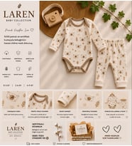 Laren Baby %100 Pamuk Ayıcık Desenli 2’li Bebek Zıbın Takımı