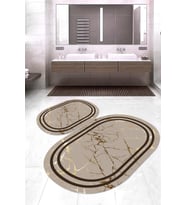 Dijital Baskılı Kaymaz Taban Yıkanabilir Oval 2'li Klozet Takımı Banyo Paspası NOKZ-HT-862 (Kahverengi)