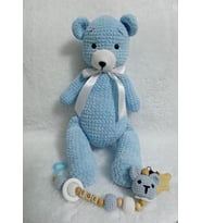 Kadife Ayıcık ve Emzik Zinciri Takımı Amigurumi Organik Oyuncak