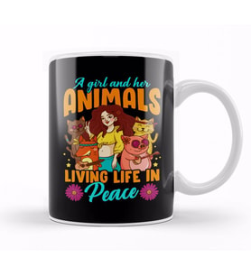 A Girl And Her Animals Living Life In Peace Kupa Bardak Porselen