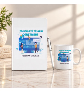 Teknoloji ve Tasarım Öğretmenine İsme Özel Defter Kalem ve Kupa Hediye Seti