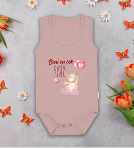 BK Kids Kişiye Özel İsimli Pembe %100 Pamuklu Askılı Sıfır Kol Bebek Body Zıbın-5, Yeni Doğan Bebek Hediyesi