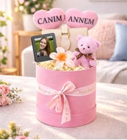 Kişiye Özel Canım Annem Tasarımlı,Fotoğraflı,Cüzdan,Toka Ve Ayıcık Anahtarlık,Kutu Seti (Pembe)