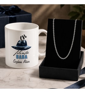 BK Gift Kişiye Özel Babalar Günü Tasarımlı Beyaz Kupa & Forse Zincir Kolye -12, Babalar Günü Hediyesi