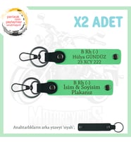 Motosiklet Tutkunlarına, İsim Plaka ve B (-) Kan Grubu Yazılı Acil Durum x2 Anahtarlık, F Yeşil-Syh