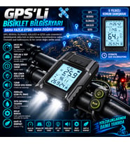GPS'li Bisiklet Kilometre Saati 4'ü 1 Arada Bisiklet Farı Feneri LED Korna Arka Stop Lambası Bisiklet Bilgisayarı