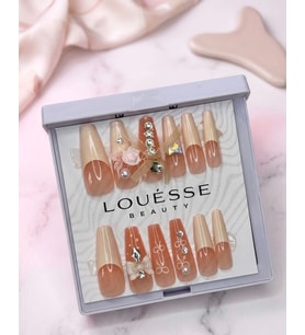 Louésse Peach Veil Takma Tırnak 12’li Nude Şeftali Tonlu Taşlı Zarif Nail Set