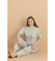 Pijamerry Kadın Büyük Beden Dantel Yaka Bambu Kısa Kol İnce Pijama Takımı 5990 - 1 Adet (Yeşil)