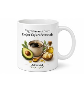 Ketojenik Beslenme Şekersiz Kahve Sağlıklı Yağlar Temalı Porselen Kupa Bardak Hediye