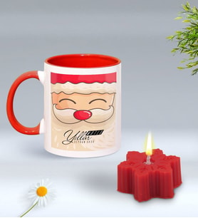 Yılbaşı Hediyesi BK Gift Kişiye Özel Yeni Yıl Tasarımlı Kırmızı Kupa Bardak ve Kırmızı Kar Tanesi Kokulu Mum Hediye Seti-9, Sevgiliye, Arkadaşa Hediye