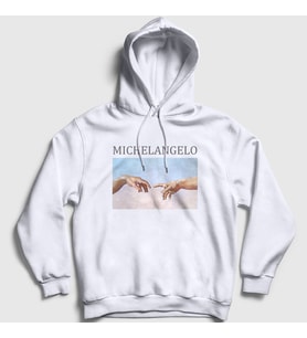 Presmono Unisex Beyaz Creation of Adam Yaratılış Michelangelo Kapüşonlu Sweatshirt 302947tt