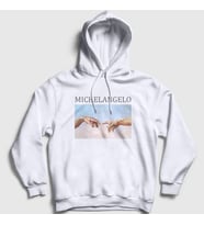Presmono Unisex Beyaz Creation of Adam Yaratılış Michelangelo Kapüşonlu Sweatshirt 302947tt