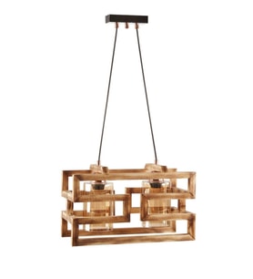 RİOLİGHT RETRO AHŞAP İKİLİ AVİZE UZUNLUK: 40CM (Siyah)