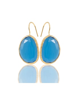 Kadir Jewellery 22 Ayar Altın Kaplama Fosil Taşlı Küpe -El İşçiliği Ve Hipoalerjenik Küpe