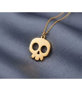 Kişiye Özel 925 Ayar Gümüş Minimal İskelet Kafası Kolye (Gold)