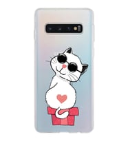 Samsung Galaxy S10 Kapak Cool Cat Tasarımlı Şeffaf Silikon Kılıf