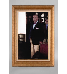 EV İŞYERİ OFİS İÇİN ALTIN ÇERÇEVELİ PASPARTULU ATATÜRK TABLO S398