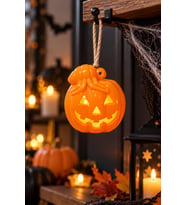 LED Bal Kabağı Figürü 9 Cm Turuncu Halloween Cadılar Bayramı Asılabilir Dekoratif Parti Süsü