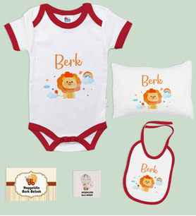 BK Kids Kişiye Özel İsimli 5 Parça Kırmızı Bebek Body Zıbın Yastık Hediye Seti, Yeni Doğan Bebek Giyim Hediyesi-7