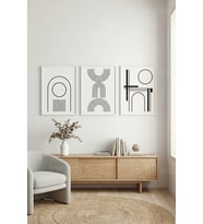 Modern Minimalist Soyut Geometrik Çizgiler 3’lü Ahşap Çerçeveli Tablo Seti
